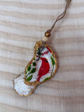 Small (4"<) Oyster Shell Ornament (Gold Cardinal Robin Back)