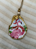 Small (4"<) Oyster Shell Ornament (Gold Flamingo Scarf Natural Back)