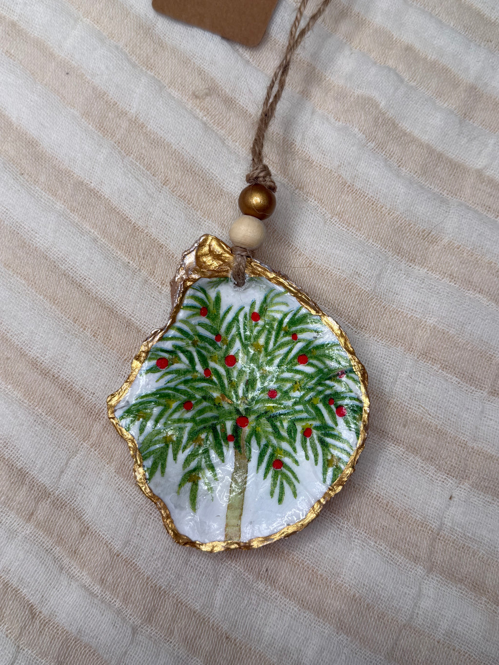 Small (4"<) Oyster Shell Ornament (Gold Christmas Palm, Gold Back)