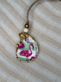 Small (4"<) Oyster Shell Ornament (Gold Flamingo, Natural Back)