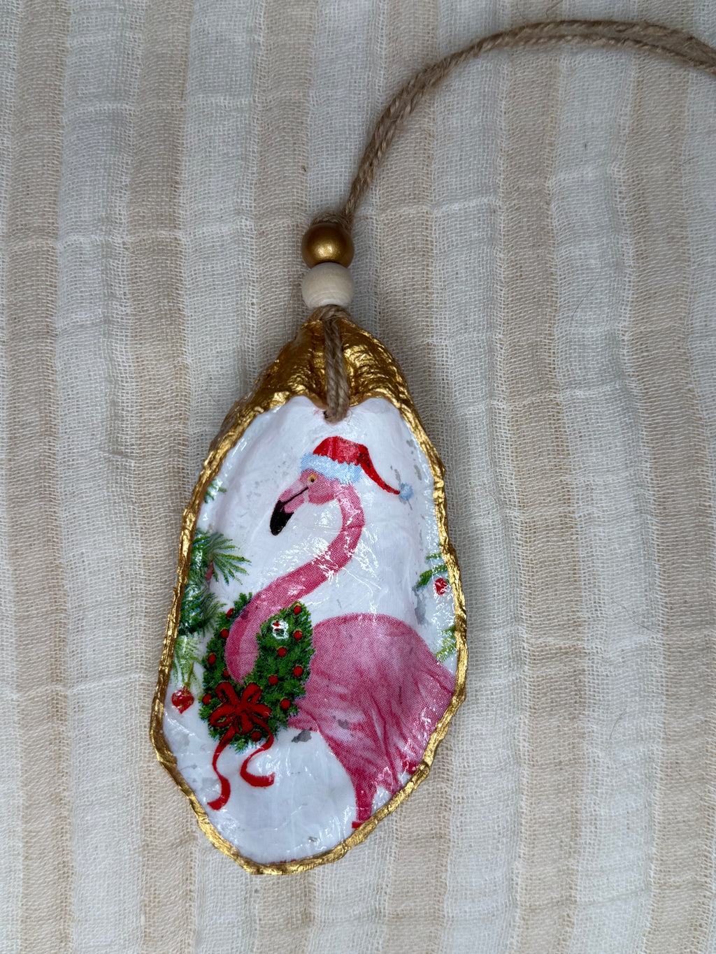 Large (4"+) Oyster Shell Ornament (Flamingo Wreath Pearl Back