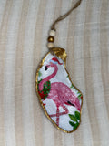 Large (4"+) Oyster Shell Ornament (Flamingo Wreath Gold Back)