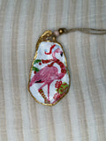 Large (4"+) Oyster Shell Ornament (Flamingo Scarf Gold Back)