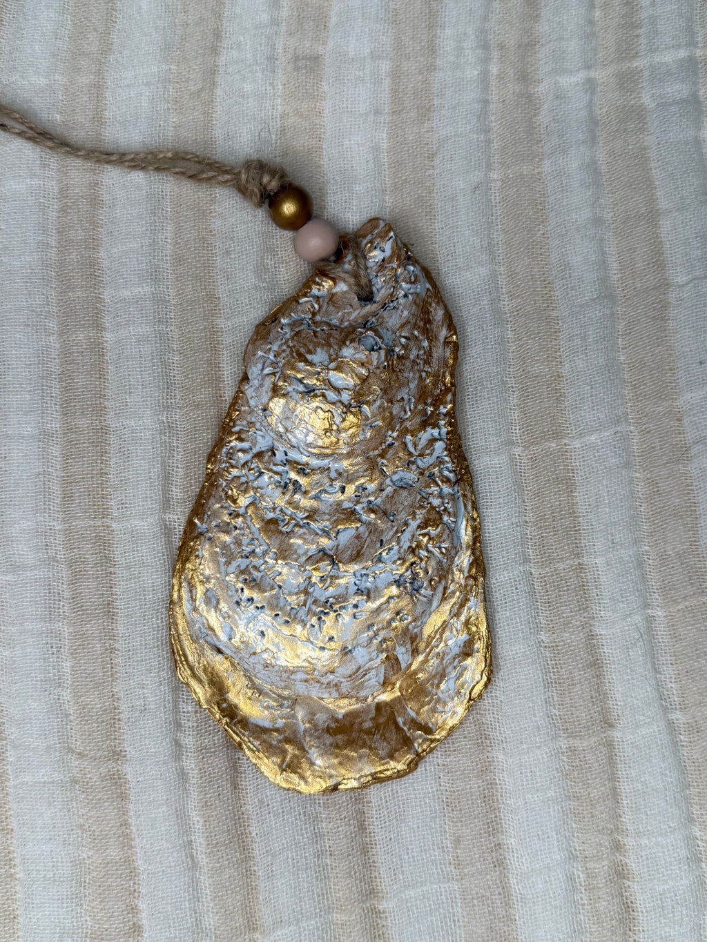 Large (4"+) Oyster Shell Ornament (Flamingo Scarf Gold Back)