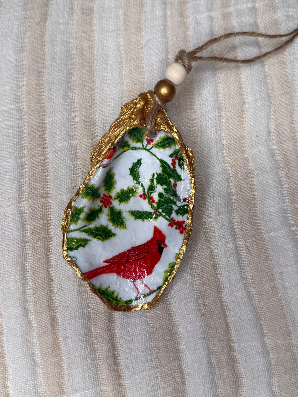 Large (4"+) Oyster Shell Ornament (Cardinal, Pearl Back)