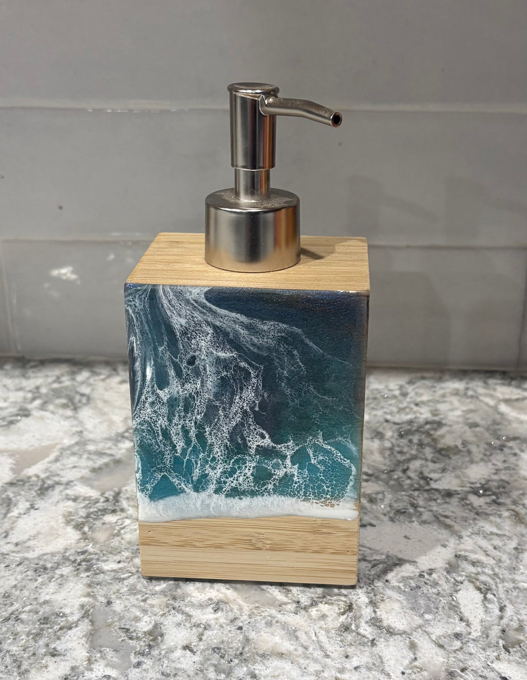 Custom Ocean-Inspired Resin &amp; Wood Soap Dispenser