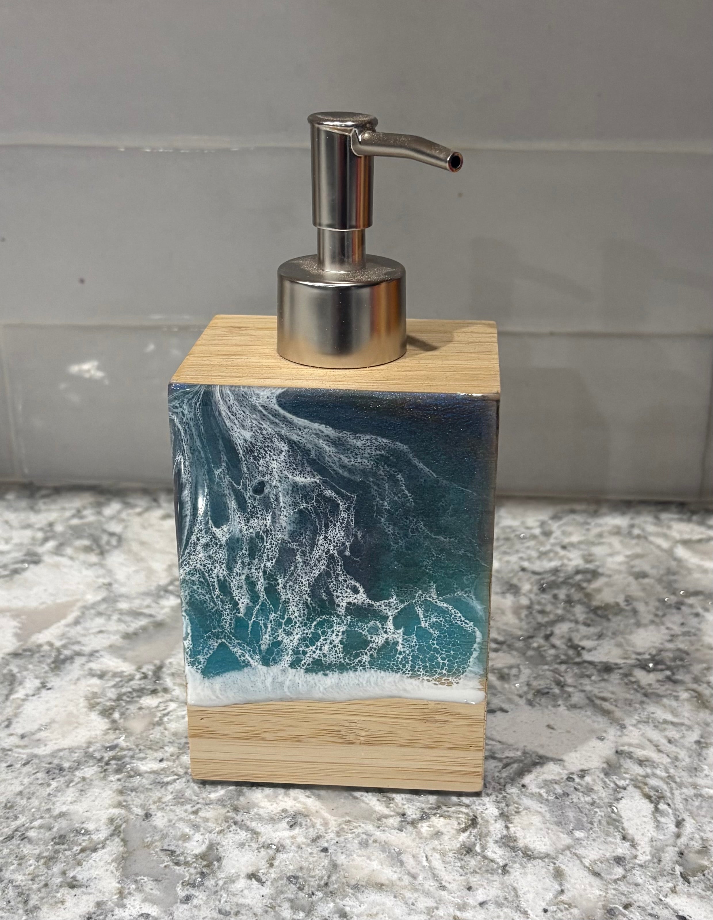 Custom Ocean-Inspired Resin &amp; Wood Soap Dispenser