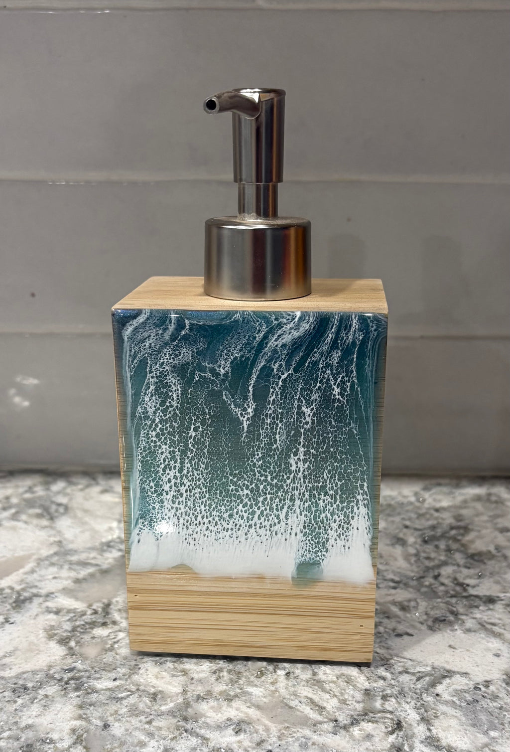 Custom Ocean-Inspired Resin &amp; Wood Soap Dispenser