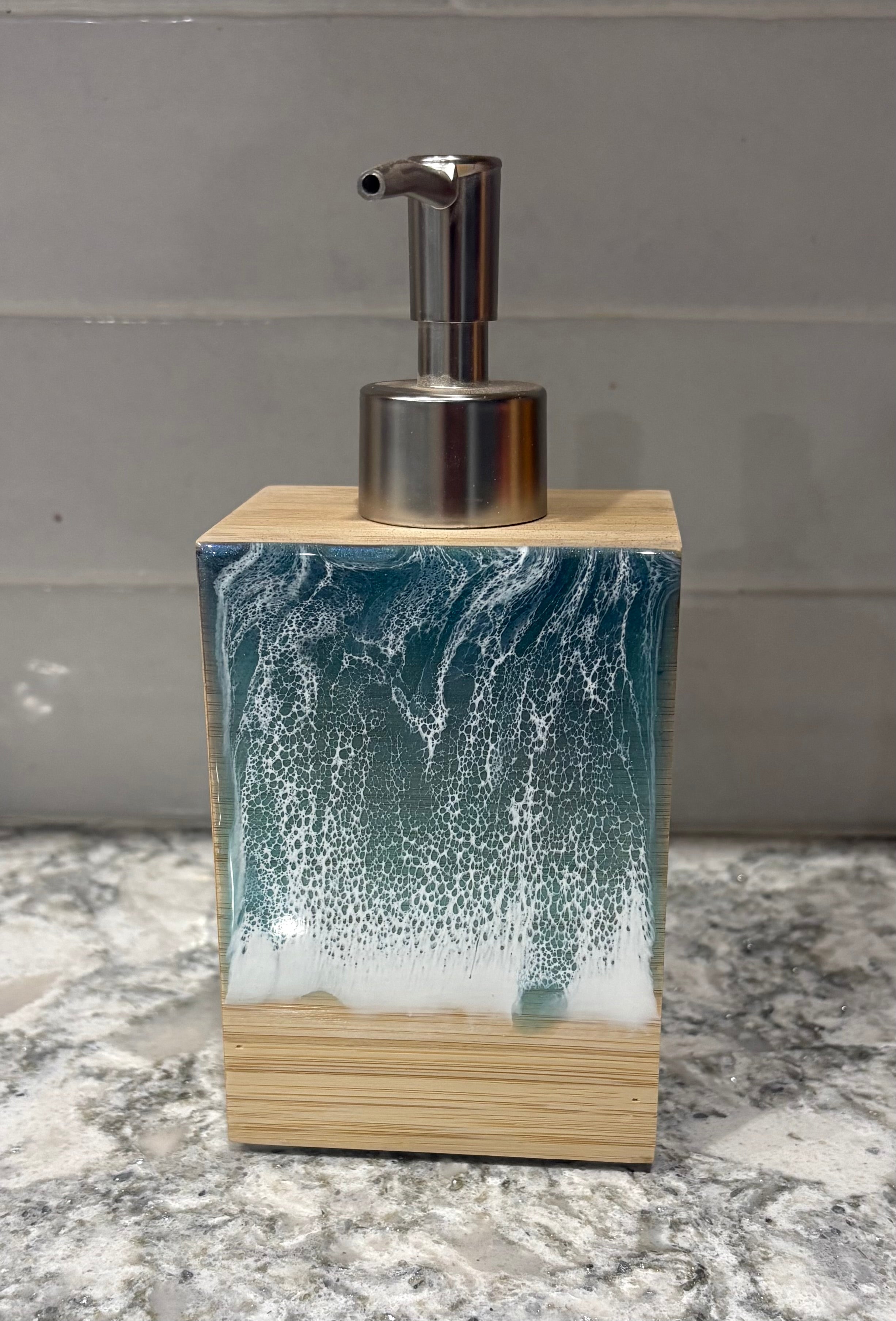 Custom Ocean-Inspired Resin &amp; Wood Soap Dispenser