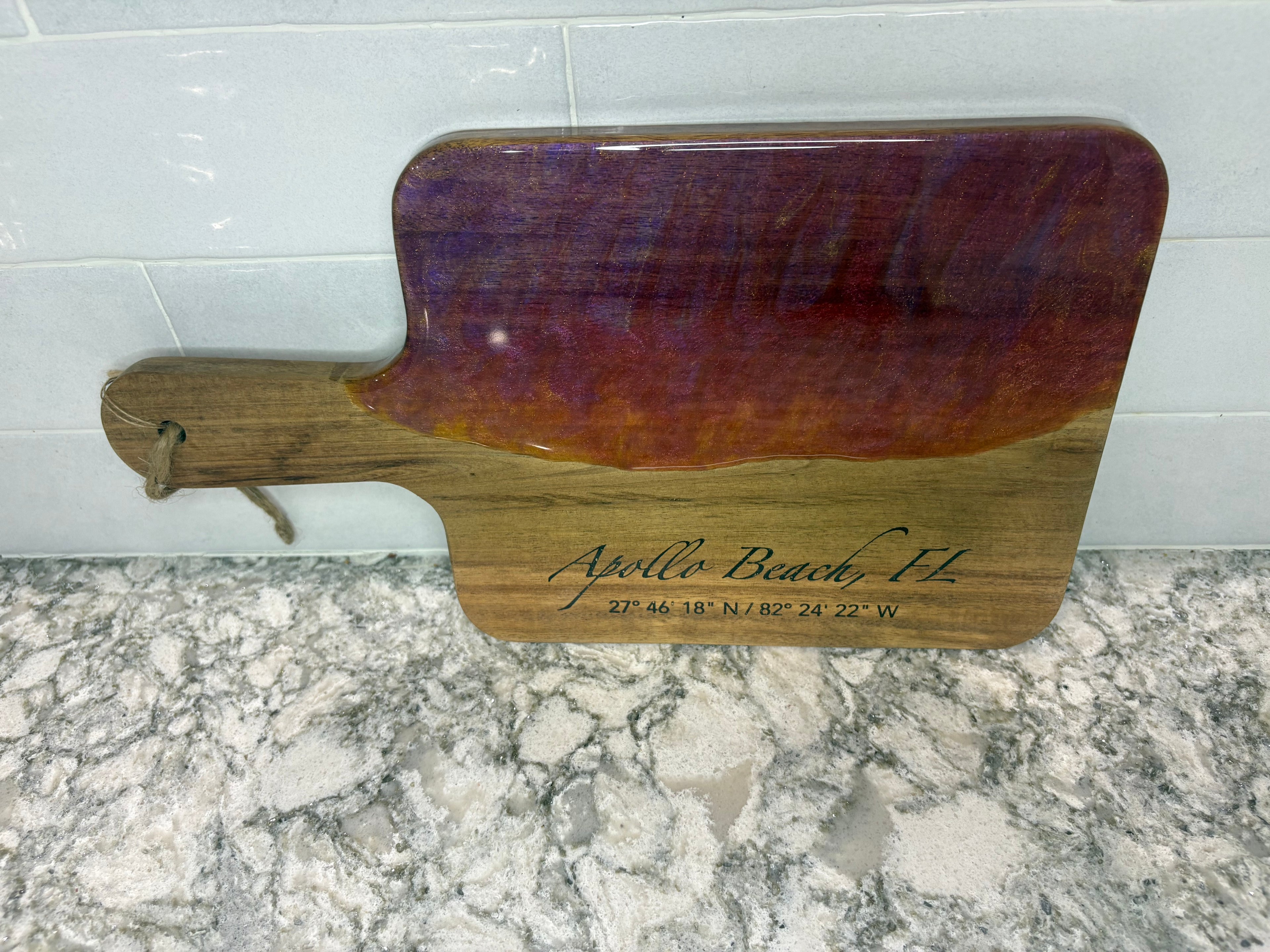 Acacia Wood & Epoxy Cheese Board with Engraved Location