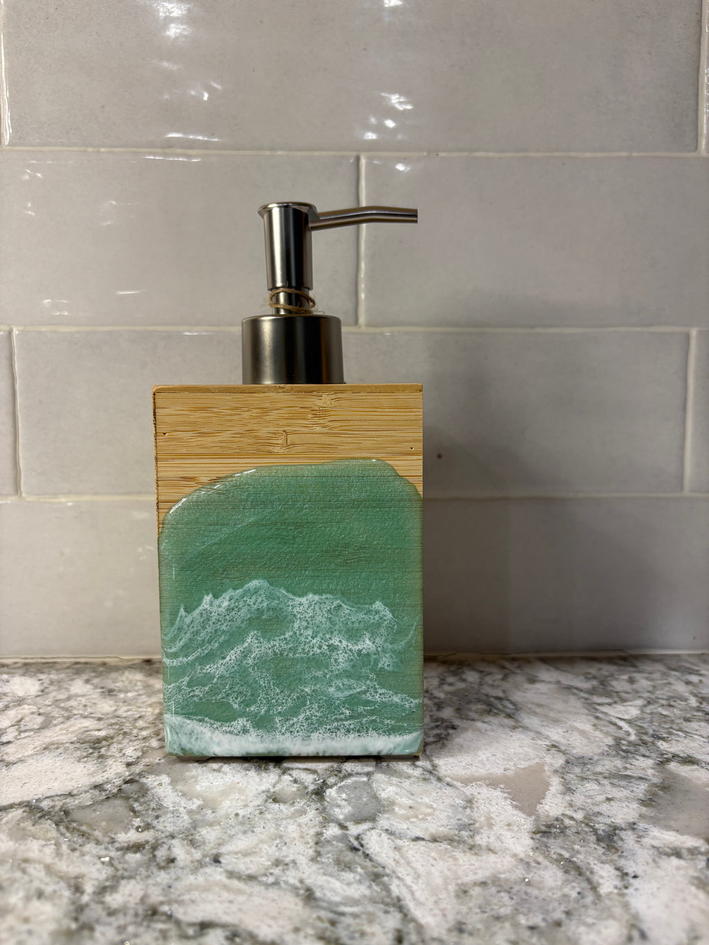 Custom Ocean-Inspired Resin &amp; Wood Soap Dispenser