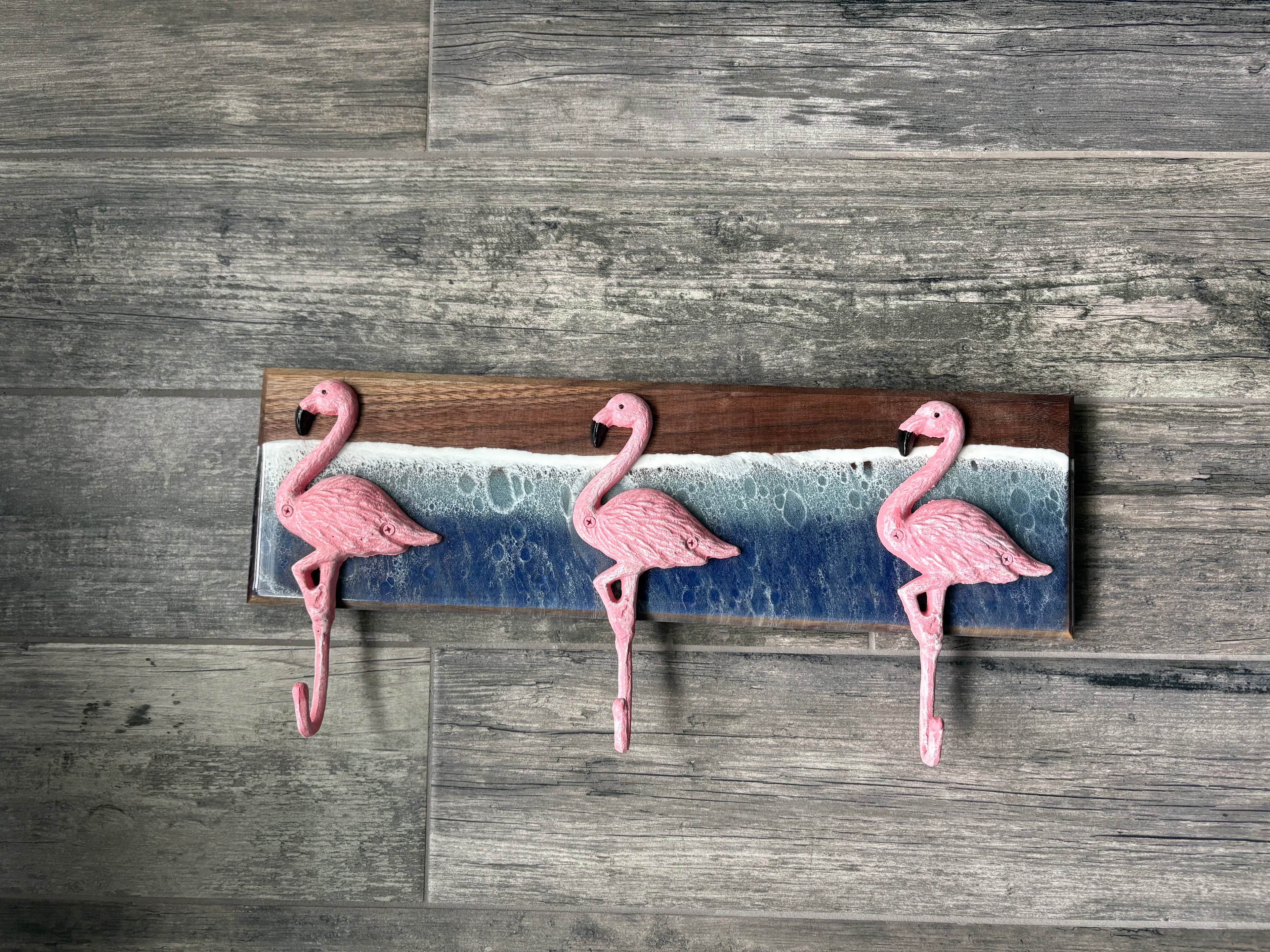 Walnut & Epoxy Flamingo Towel /Clothing Hanger
